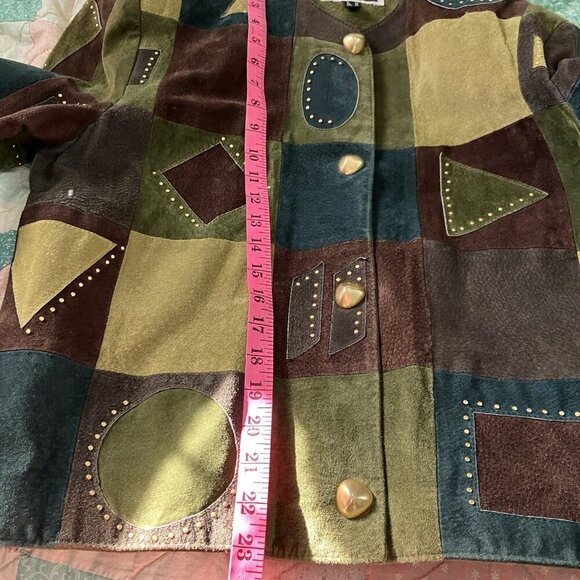 Vintage Dino'z Suede Patchwork Jacket Womens Leather 80s 90s Art to Wear - Picture 5 of 10